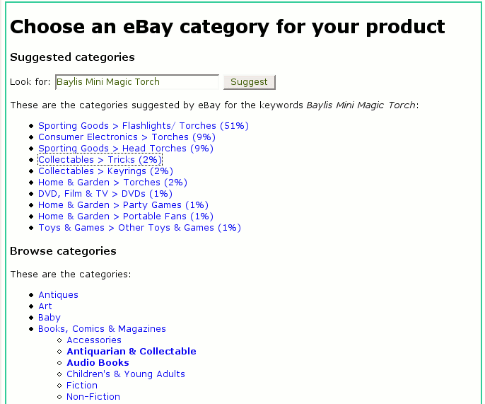 choosing an eBay category